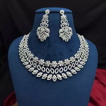 CZ Bridal Necklace and Earrings Set, Silver Crystal Statement Wedding Jewelry 4