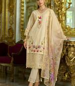 Nazrana Floral Thread Embroidered Schiffli Orangza Lace Kurta Trouser & Dupatta
