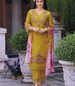 Floral Embroidered Thread Work  Cotton Straight Kurta With Trousers & Dupatta