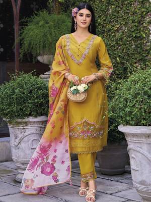 Floral Embroidered Thread Work  Cotton Straight Kurta With Trousers & Dupatta 3