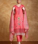Floral Embroidered Thread Work  Cotton Kurta With Trousers & Dupatta