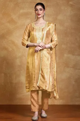 Women Floral Yoke Design Kurta with Trousers & Dupatta