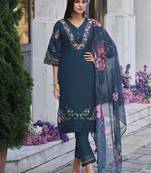 Floral Embroidered Thread Work  Cotton Straight Kurta With Trouser And Dupatta