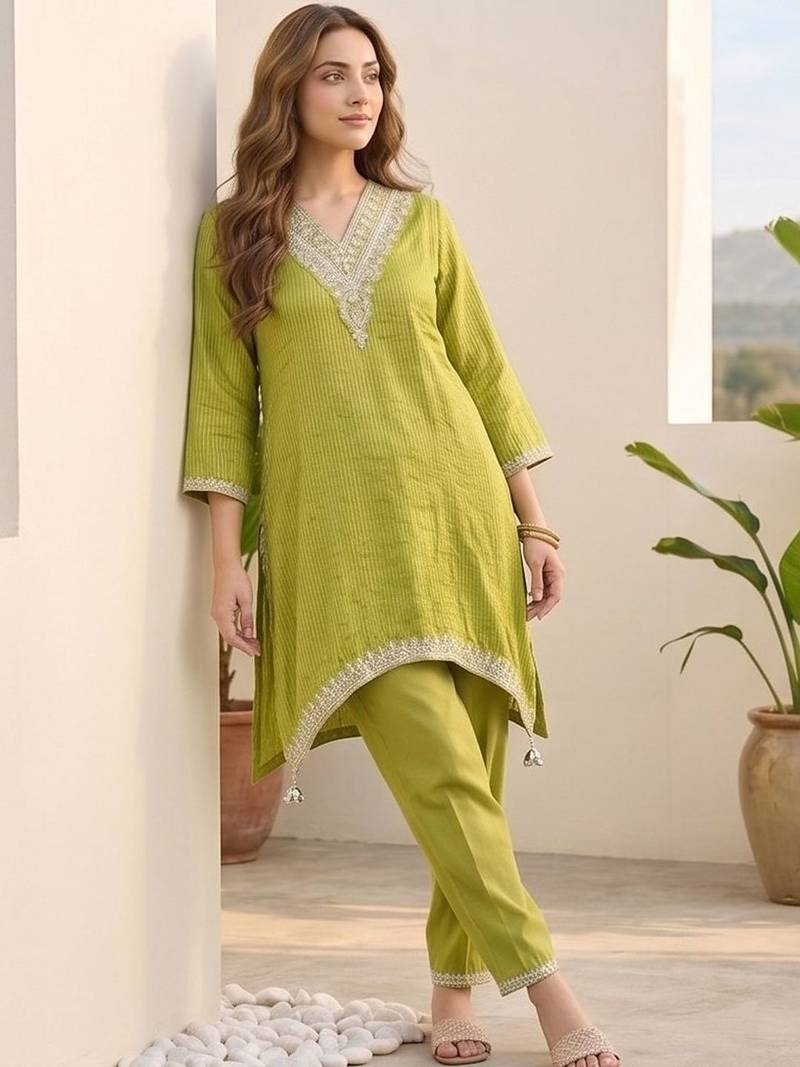 Women Regular Thread Work Kurta with Trousers