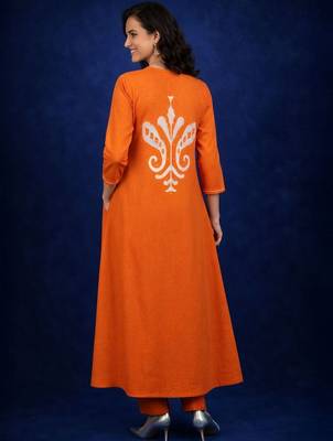 Cotton Rust Printed A Line Kurta With Trousers 2