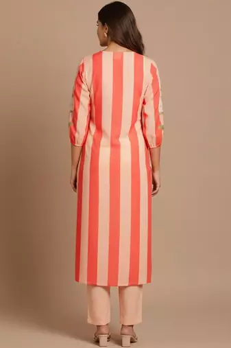 Women Striped Regular Kurta with Trousers