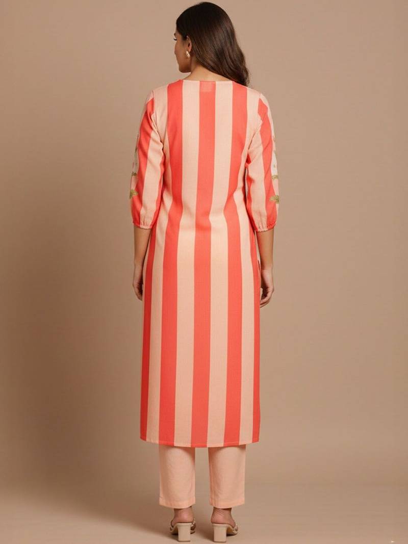 Women Striped Regular Kurta with Trousers