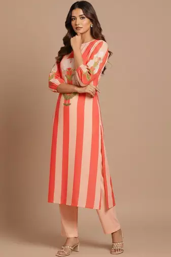 Women Striped Regular Kurta with Trousers