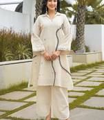 Off-White Kurta And Palazzo Set Featuring Textured Checks And Contemporary Abstract Embroidery