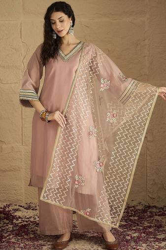 Women Solid Kurta with Palazzo & Dupatta