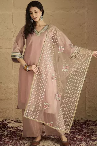 Women Solid Kurta with Palazzo & Dupatta