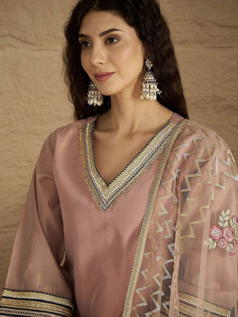 Women Solid Kurta with Palazzo & Dupatta