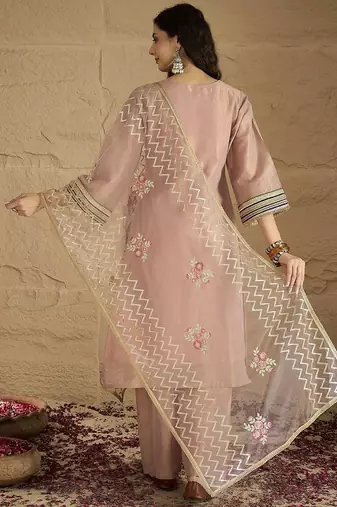 Women Solid Kurta with Palazzo & Dupatta
