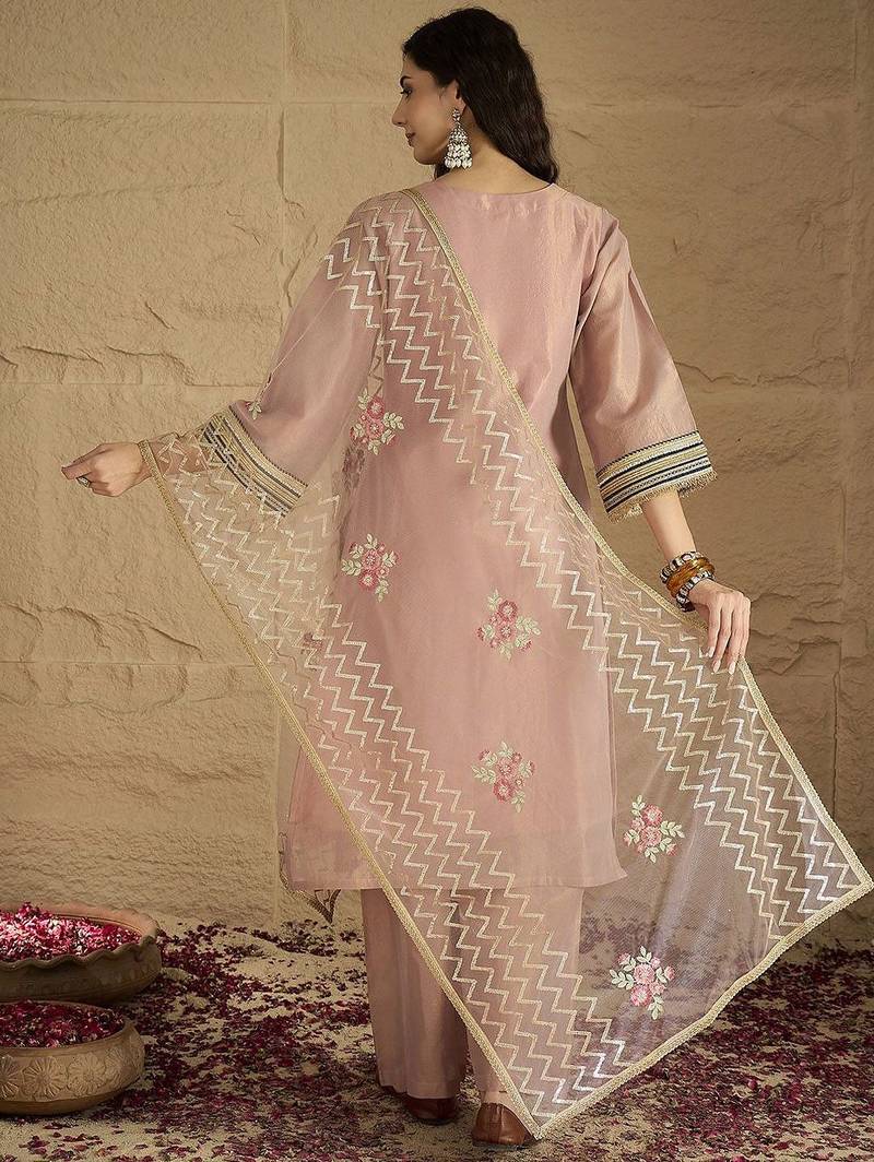 Women Solid Kurta with Palazzo & Dupatta