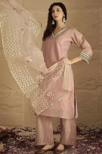 Women Solid Kurta with Palazzo & Dupatta