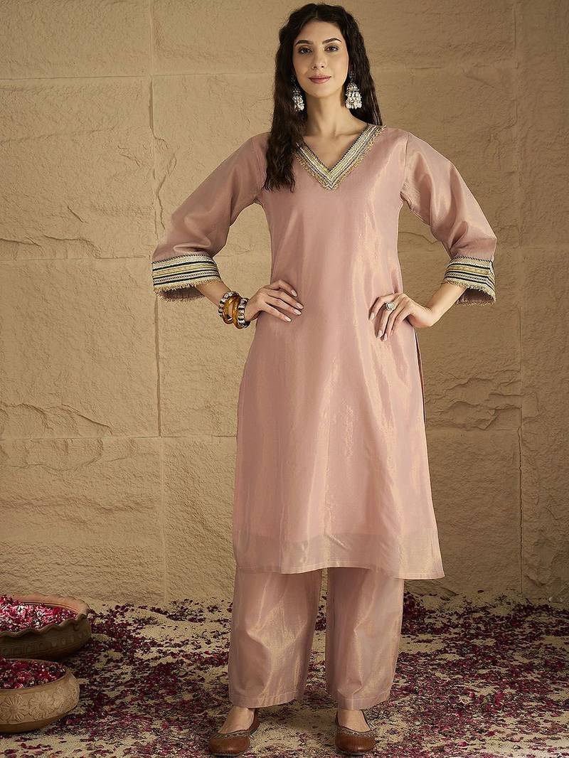 Women Solid Kurta with Palazzo & Dupatta