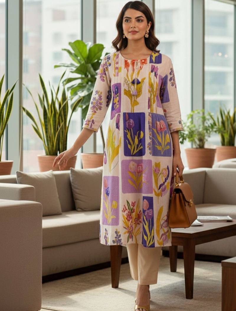 Mul Cotton Printed Kurta With Trousers