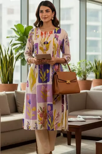 Mul Cotton Printed Kurta With Trousers