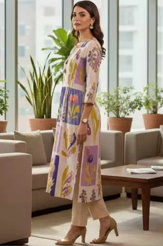Mul Cotton Printed Kurta With Trousers