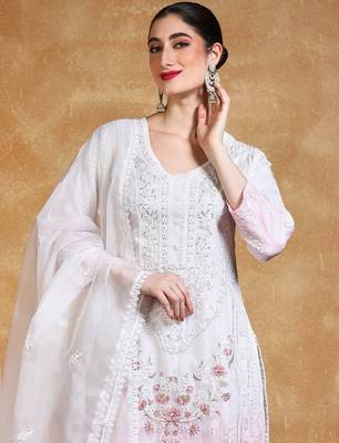Women Embroidered Regular Sequinned Kurta with Trousers & With Dupatta 2