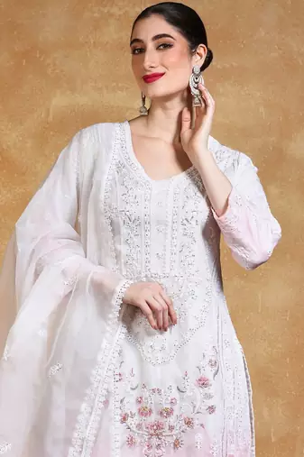Women Embroidered Regular Sequinned Kurta with Trousers & With Dupatta