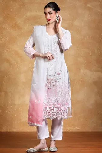 Women Embroidered Regular Sequinned Kurta with Trousers & With Dupatta