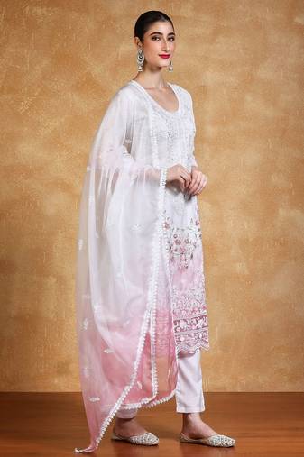 Women Embroidered Regular Sequinned Kurta with Trousers & With Dupatta