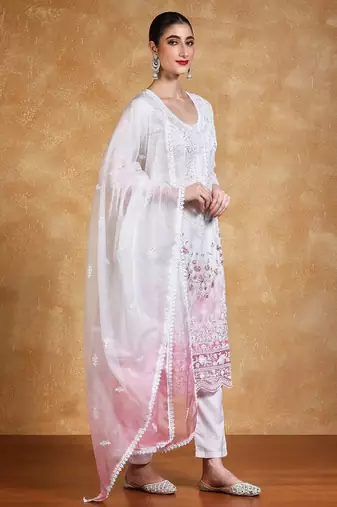 Women Embroidered Regular Sequinned Kurta with Trousers & With Dupatta