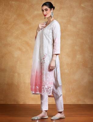 Women Embroidered Regular Sequinned Kurta with Trousers & With Dupatta 5