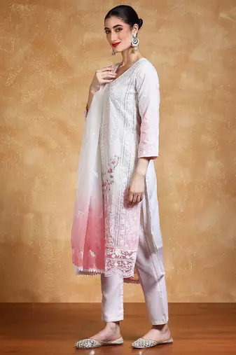 Women Embroidered Regular Sequinned Kurta with Trousers & With Dupatta