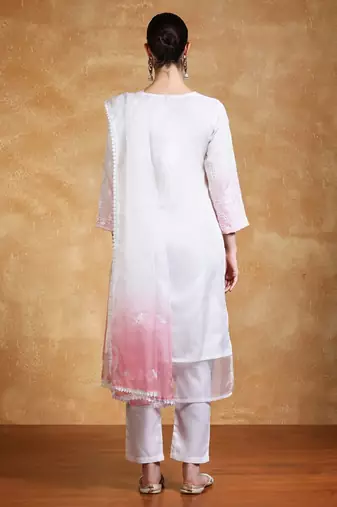 Women Embroidered Regular Sequinned Kurta with Trousers & With Dupatta