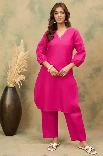 Women Solid Kurta with Trousers