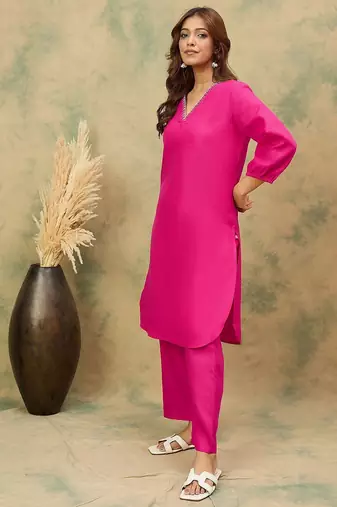Women Solid Kurta with Trousers