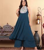 Women Ethnic Motifs Embroidered Panelled Thread Work Silk Georgette Kurta with Palazzos