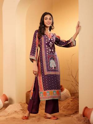 Ethnic Motifs Printed Gotta Patti Chanderi Silk Kurta With Trousers And Dupatta 1