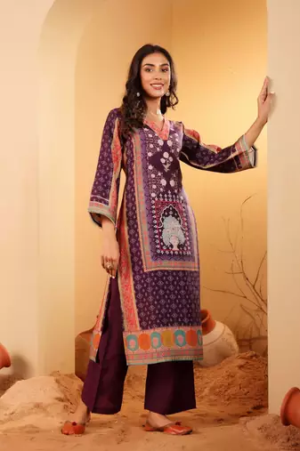 Ethnic Motifs Printed Gotta Patti Chanderi Silk Kurta With Trousers And Dupatta