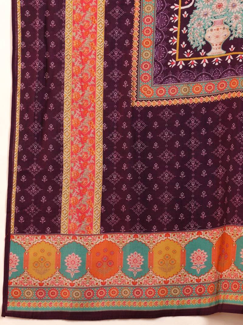 Ethnic Motifs Printed Gotta Patti Chanderi Silk Kurta With Trousers And Dupatta