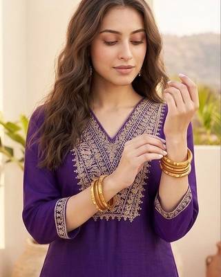 Women Ethnic Motifs Embroidered Regular Thread Work Kurta with Trousers & With Dupatta 3
