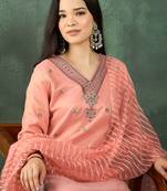 Floral Embroidered Thread Work Kurta With Trousers & Dupatta