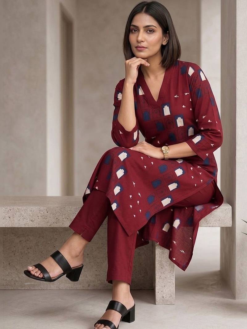 Women Printed Regular Kurta with Trousers