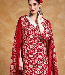Women Floral Printed V Neck Kurta Set With Dupatta