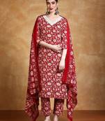 Women Floral Printed V Neck Kurta Set With Dupatta
