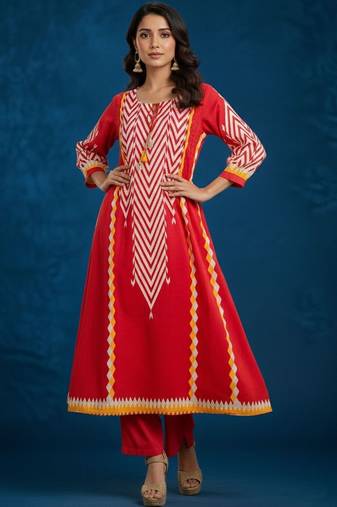 Women Printed Regular Kurta with Trousers