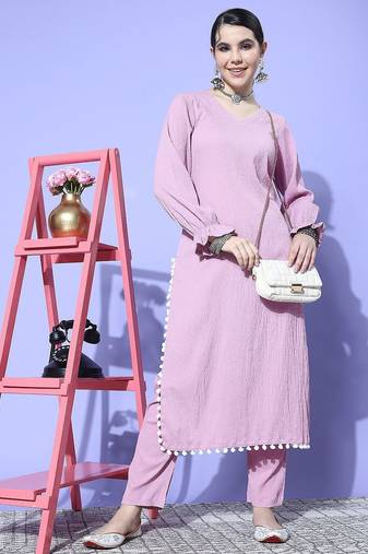 Women Regular Silk Crepe Kurta with Trousers
