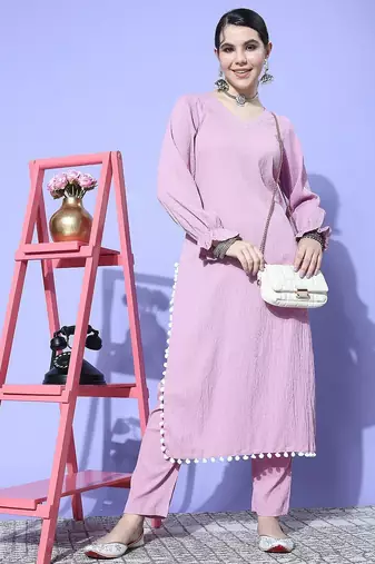 Women Regular Silk Crepe Kurta with Trousers