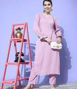Women Regular Silk Crepe Kurta with Trousers