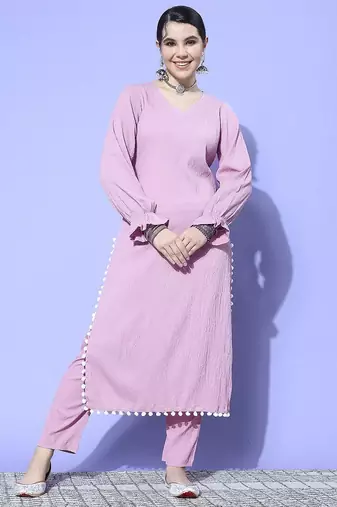 Women Regular Silk Crepe Kurta with Trousers