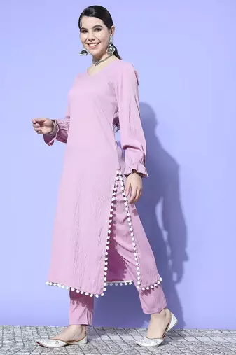 Women Regular Silk Crepe Kurta with Trousers