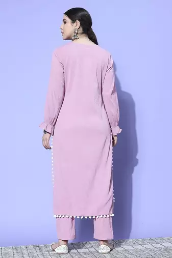 Women Regular Silk Crepe Kurta with Trousers