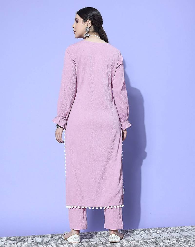 Women Regular Silk Crepe Kurta with Trousers